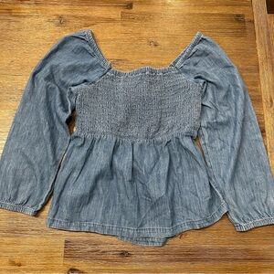 3/24$ Old Navy Kids Denim Smocked Blouse with Back Cut Out & Bow size XL(14-16)